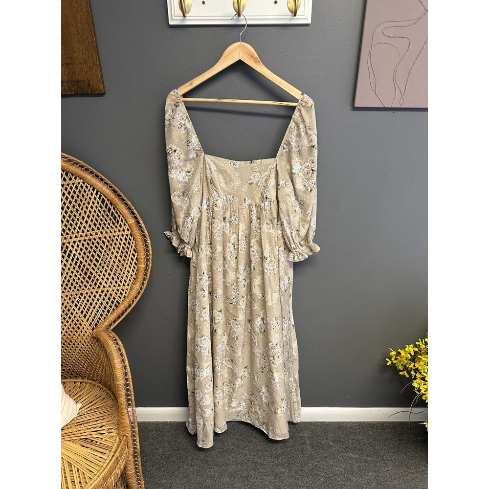 Worth Collective Womens Size M Mona Maxi Dress Tan Floral Bump Friendly NWT